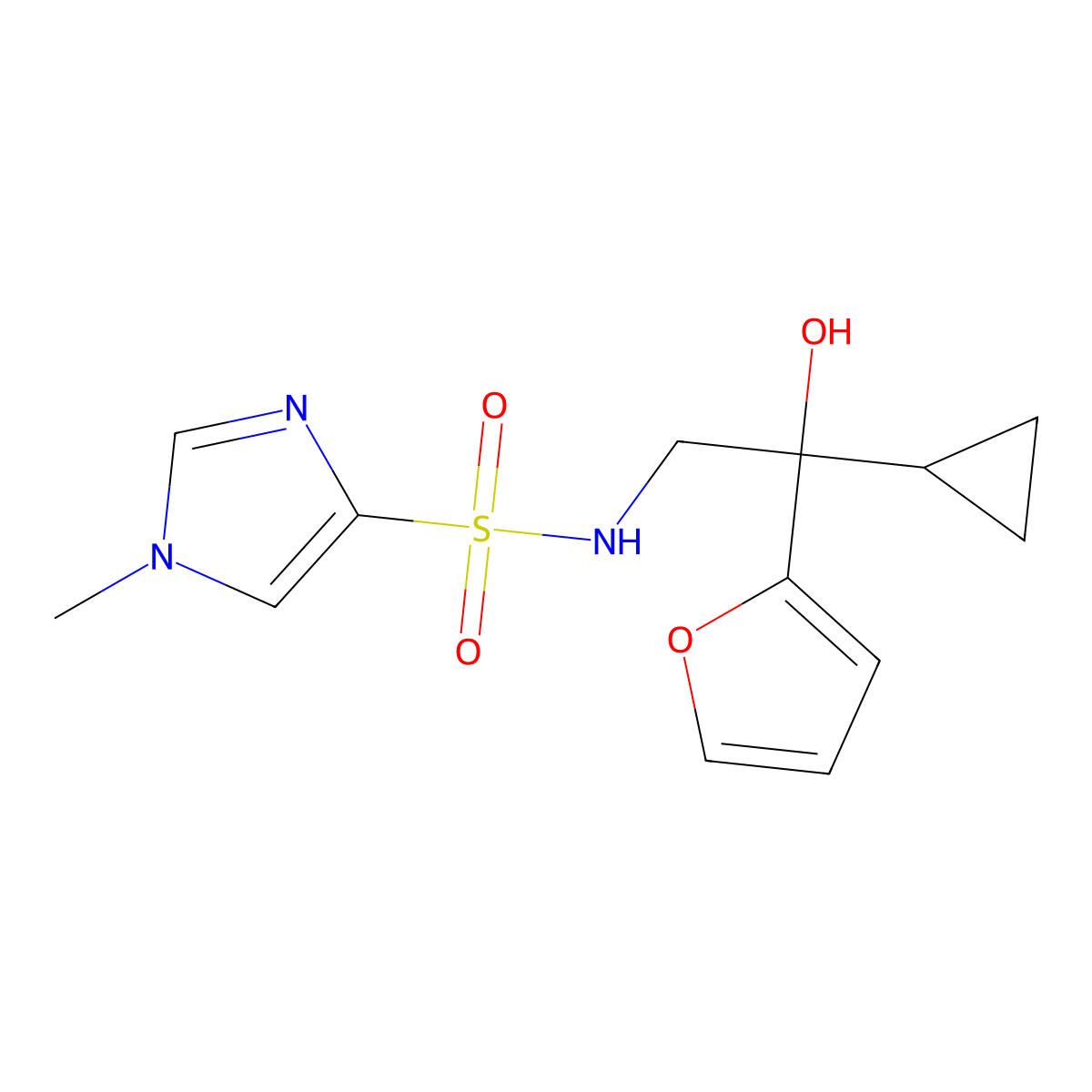 N-(2-cyclopropyl-2-(furan-2-yl)-2-hydroxyethyl)-1-methyl-1H-imidazole-4-sulfonamide molecular structure, CAS 1448122-48-2
