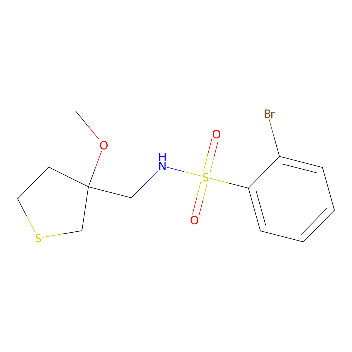 2-bromo-N-((3-methoxytetrahydrothiophen-3-yl)methyl)benzenesulfonamide molecular structure, CAS 1448122-50-6