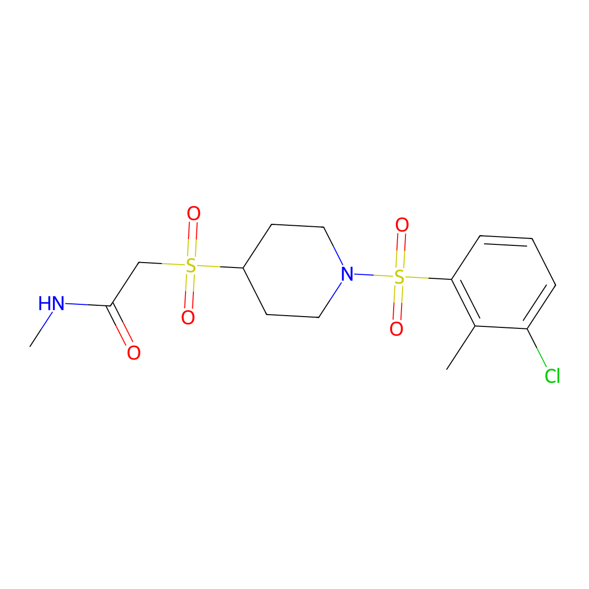 2-((1-((3-chloro-2-methylphenyl)sulfonyl)piperidin-4-yl)sulfonyl)-N-methylacetamide molecular structure, CAS 1448122-55-1