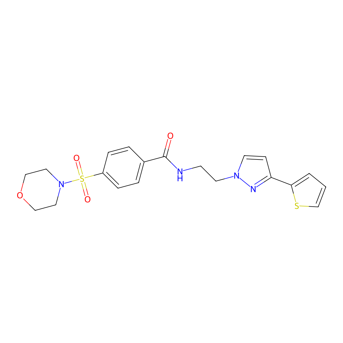 4-(morpholinosulfonyl)-N-(2-(3-(thiophen-2-yl)-1H-pyrazol-1-yl)ethyl)benzamide molecular structure, CAS 1448122-59-5