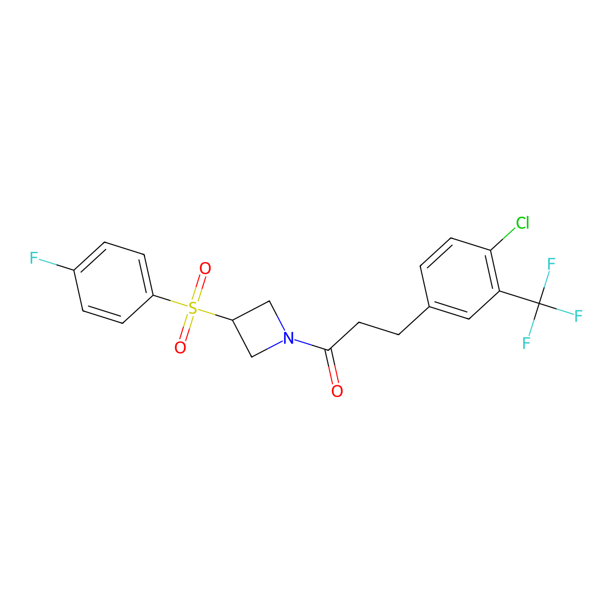3-(4-Chloro-3-(trifluoromethyl)phenyl)-1-(3-((4-fluorophenyl)sulfonyl)azetidin-1-yl)propan-1-one molecular structure, CAS 1448122-63-1
