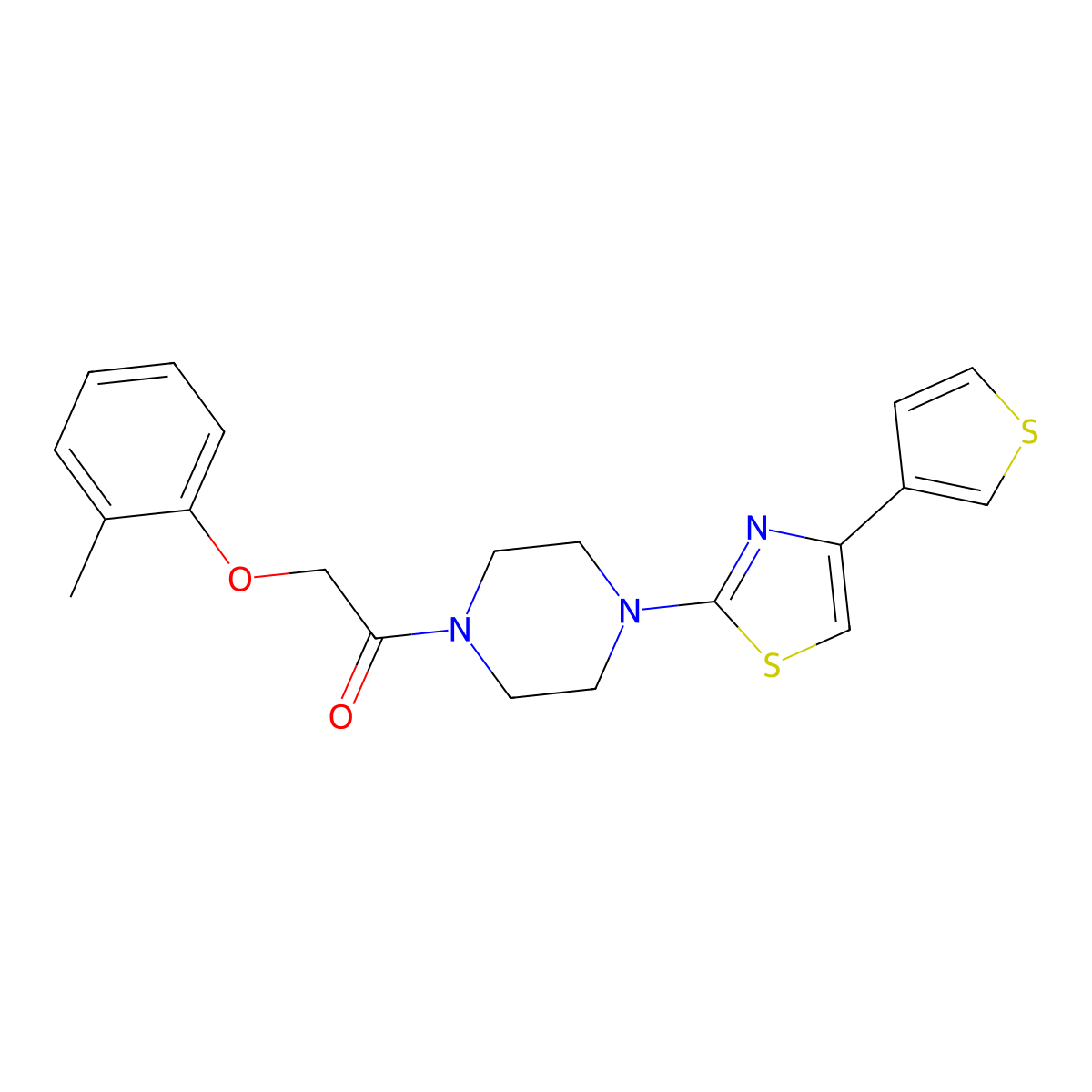 1-(4-(4-(Thiophen-3-yl)thiazol-2-yl)piperazin-1-yl)-2-(o-tolyloxy)ethanone molecular structure, CAS 1448122-64-2