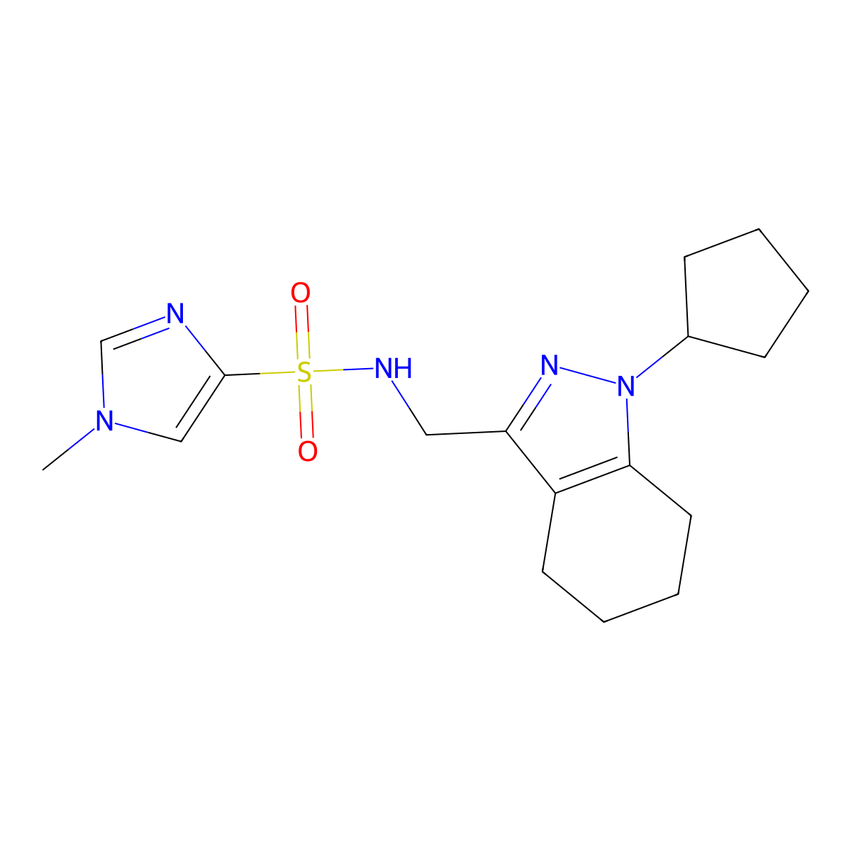 N-[(1-cyclopentyl-4,5,6,7-tetrahydro-1H-indazol-3-yl)methyl]-1-methyl-1H-imidazole-4-sulfonamide molecular structure, CAS 1448122-70-0