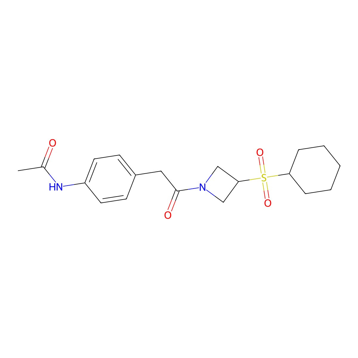 N-(4-(2-(3-(cyclohexylsulfonyl)azetidin-1-yl)-2-oxoethyl)phenyl)acetamide molecular structure, CAS 1448122-73-3