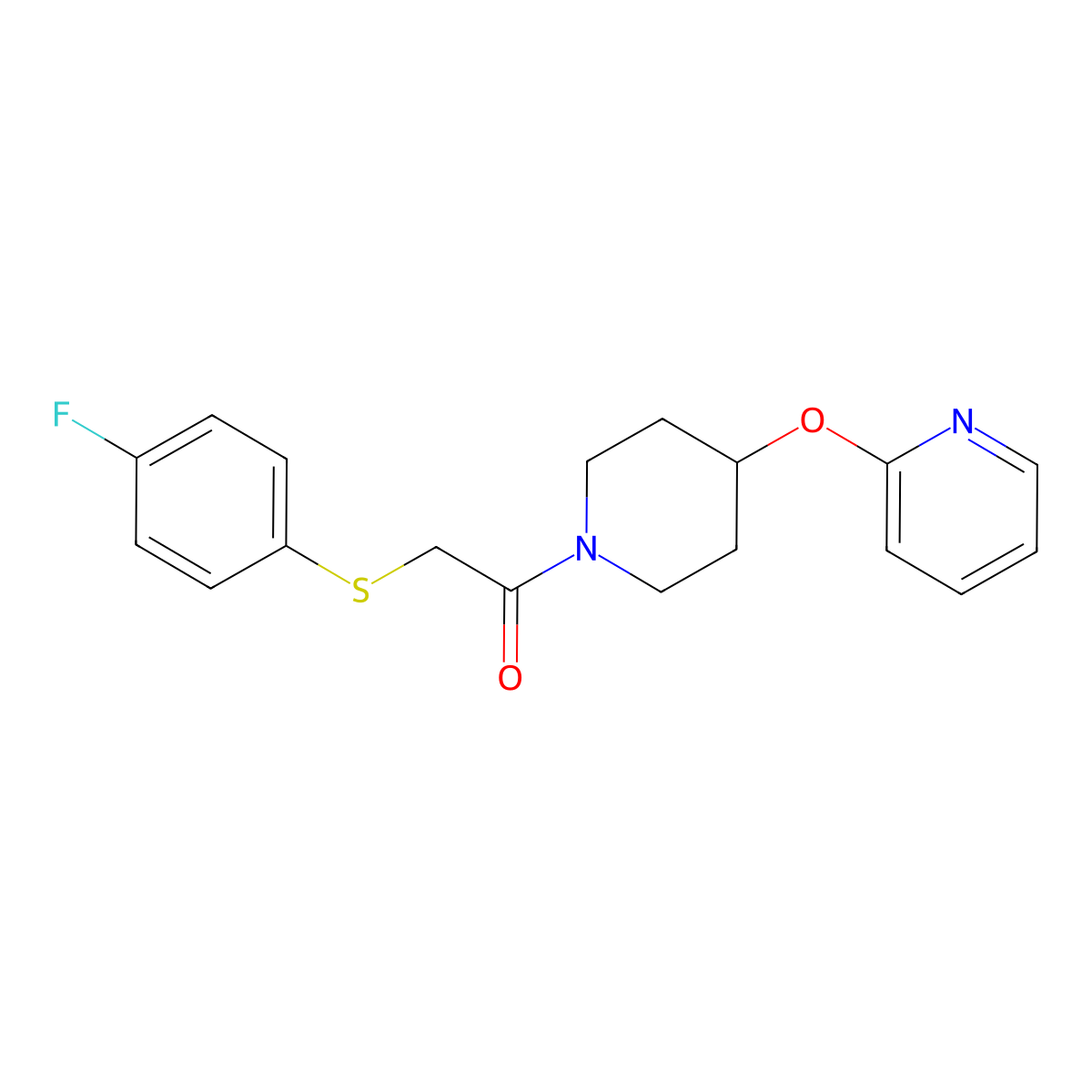 2-((4-Fluorophenyl)thio)-1-(4-(pyridin-2-yloxy)piperidin-1-yl)ethanone molecular structure, CAS 1448122-74-4
