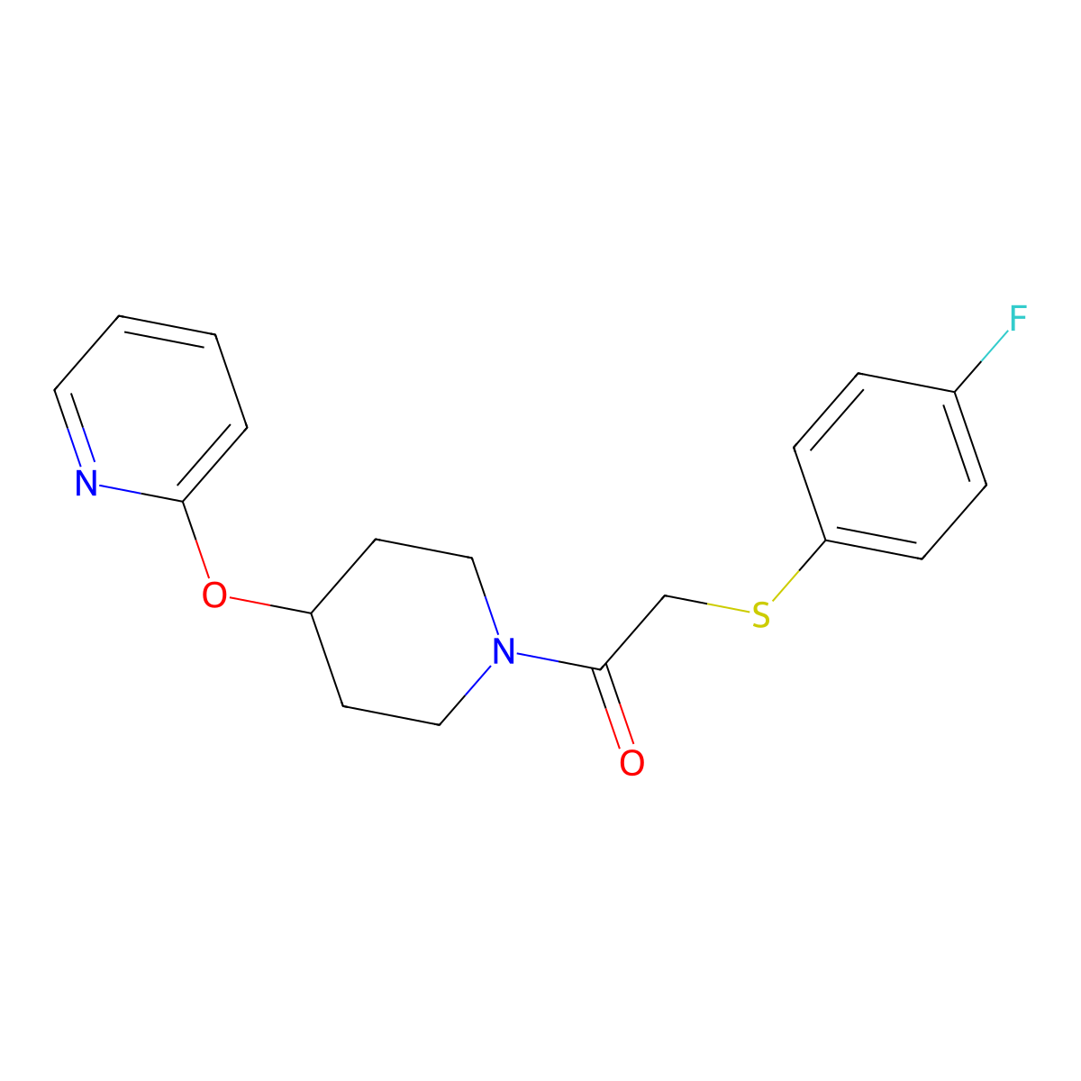 2-((4-Fluorophenyl)thio)-1-(4-(pyridin-2-yloxy)piperidin-1-yl)ethanone molecular structure, CAS 1448122-74-4