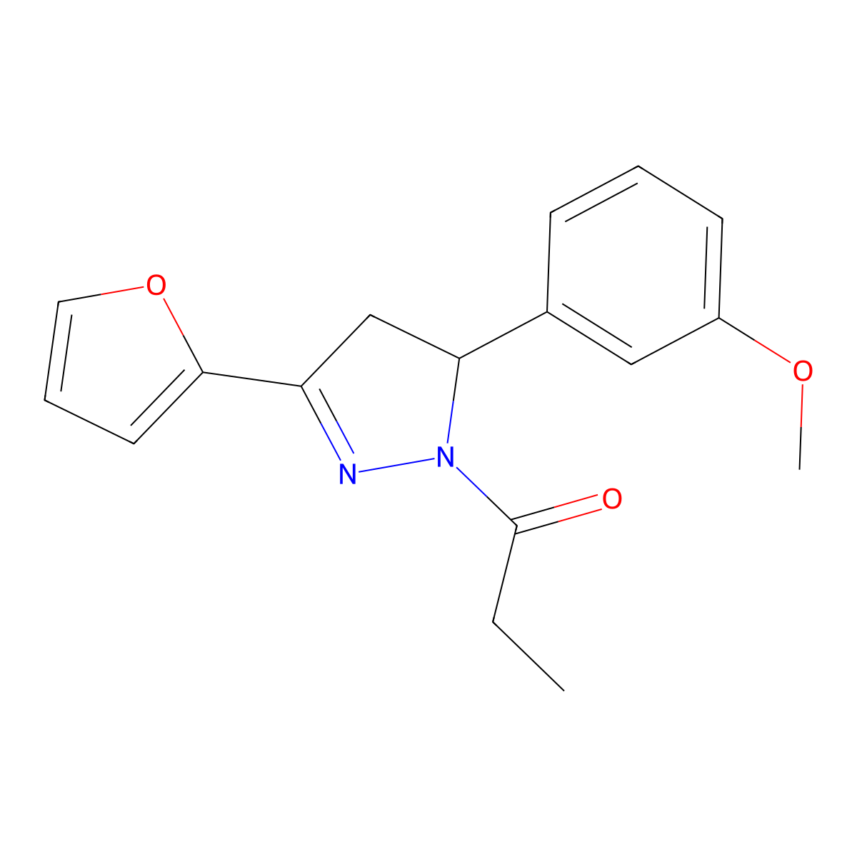 1-(3-(furan-2-yl)-5-(3-methoxyphenyl)-4,5-dihydro-1H-pyrazol-1-yl)propan-1-one molecular structure, CAS 1448122-75-5