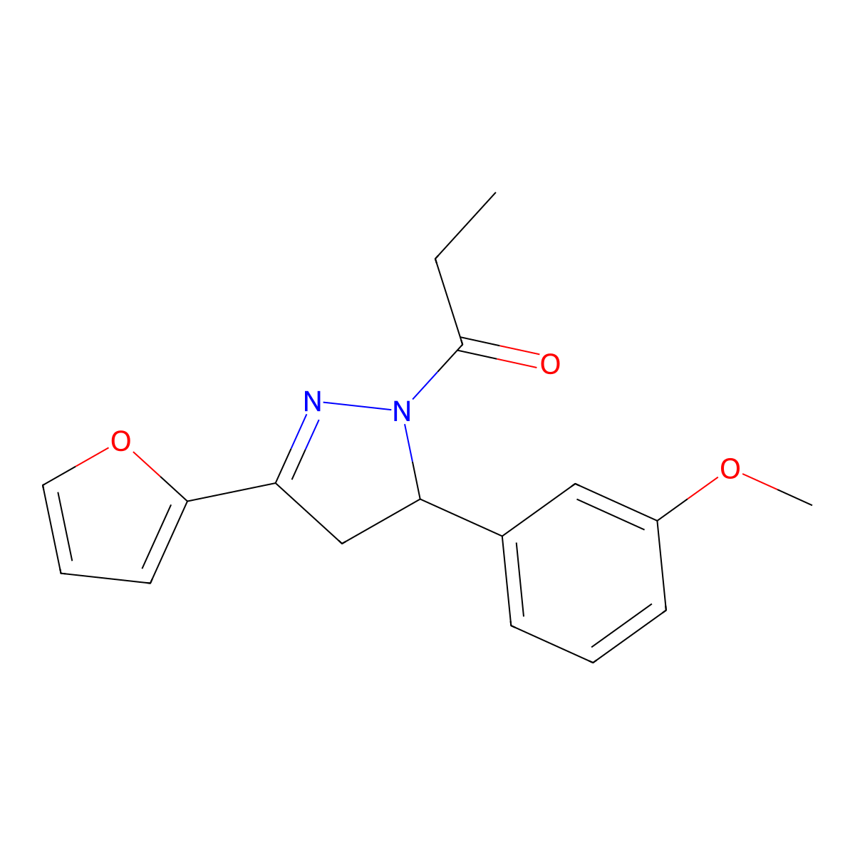 1-(3-(furan-2-yl)-5-(3-methoxyphenyl)-4,5-dihydro-1H-pyrazol-1-yl)propan-1-one molecular structure, CAS 1448122-75-5