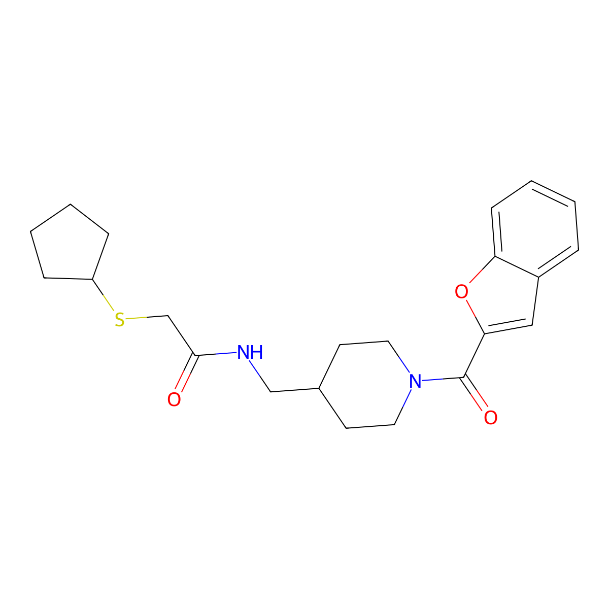 N-((1-(benzofuran-2-carbonyl)piperidin-4-yl)methyl)-2-(cyclopentylthio)acetamide molecular structure, CAS 1448122-76-6