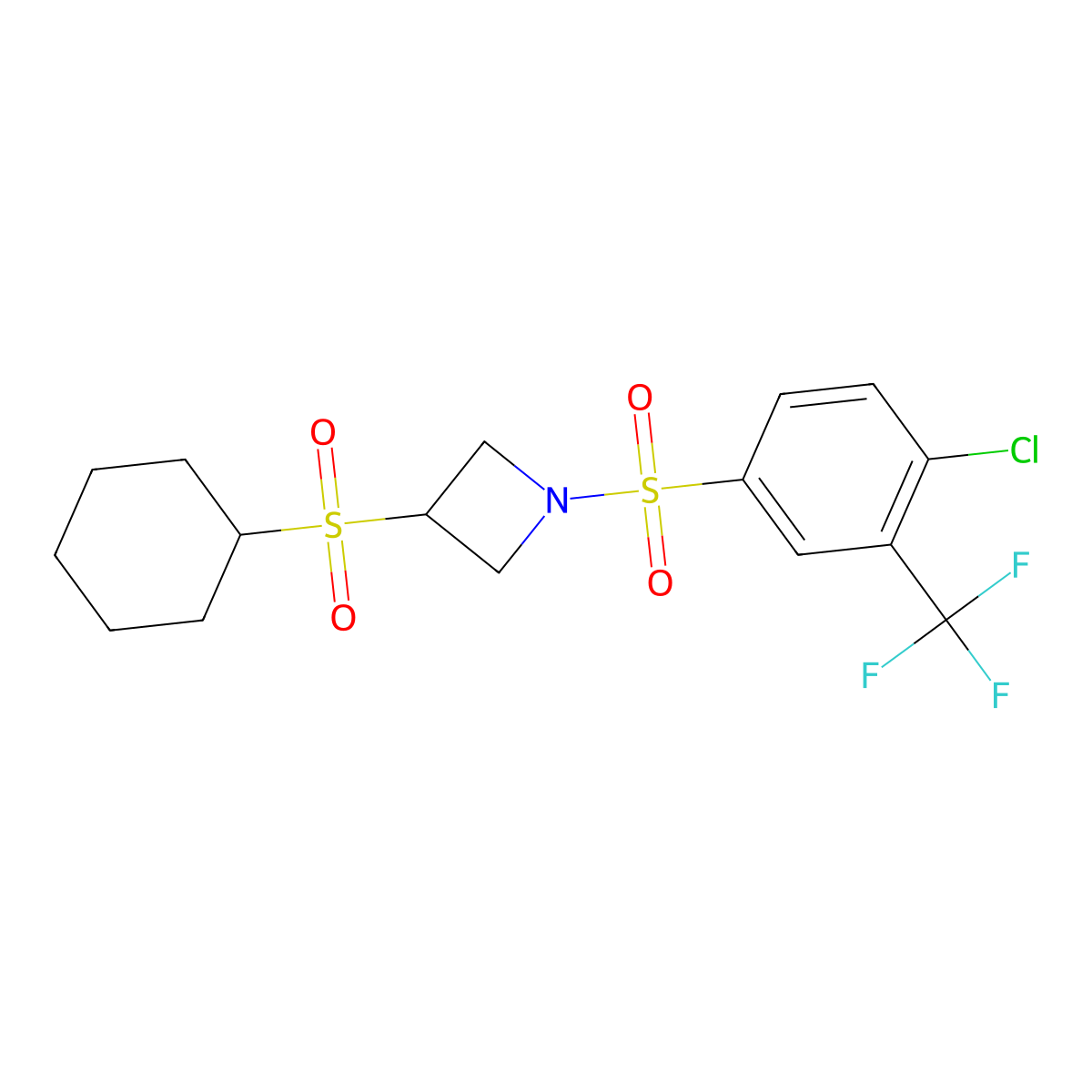 1-((4-Chloro-3-(trifluoromethyl)phenyl)sulfonyl)-3-(cyclohexylsulfonyl)azetidine molecular structure, CAS 1448122-80-2