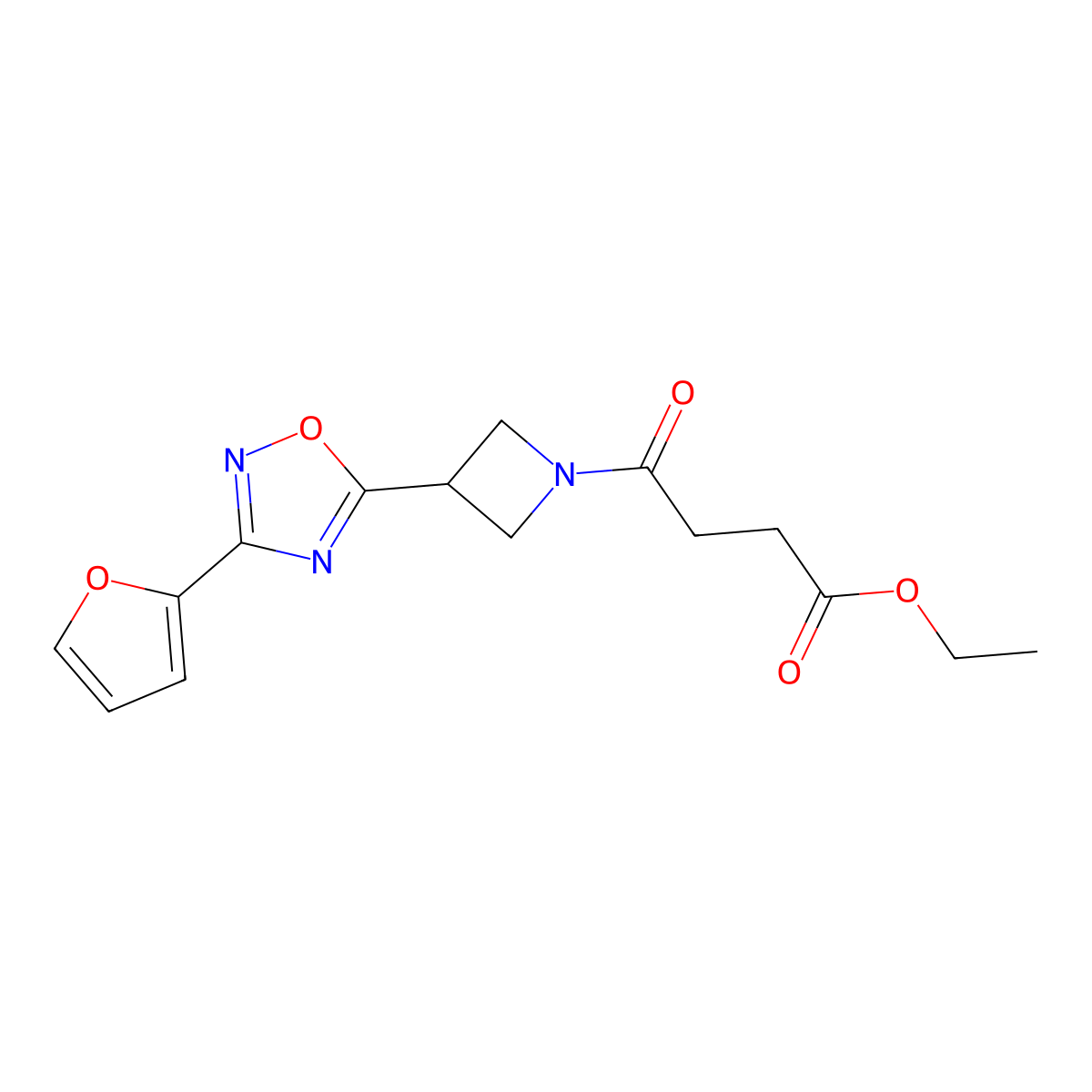 Ethyl 4-(3-(3-(furan-2-yl)-1,2,4-oxadiazol-5-yl)azetidin-1-yl)-4-oxobutanoate molecular structure, CAS 1448122-84-6