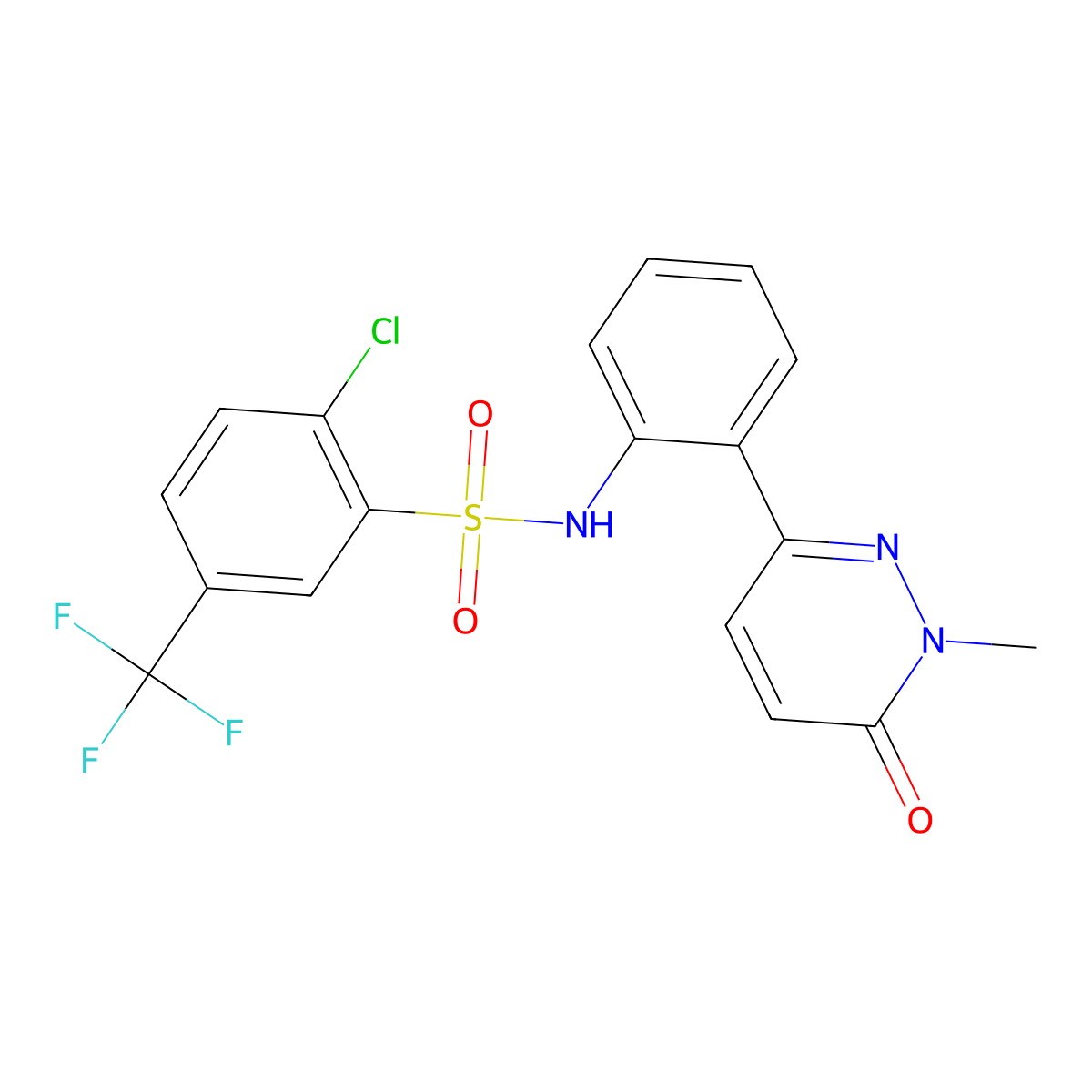 2-chloro-N-(2-(1-methyl-6-oxo-1,6-dihydropyridazin-3-yl)phenyl)-5-(trifluoromethyl)benzenesulfonamide molecular structure, CAS 1448122-85-7