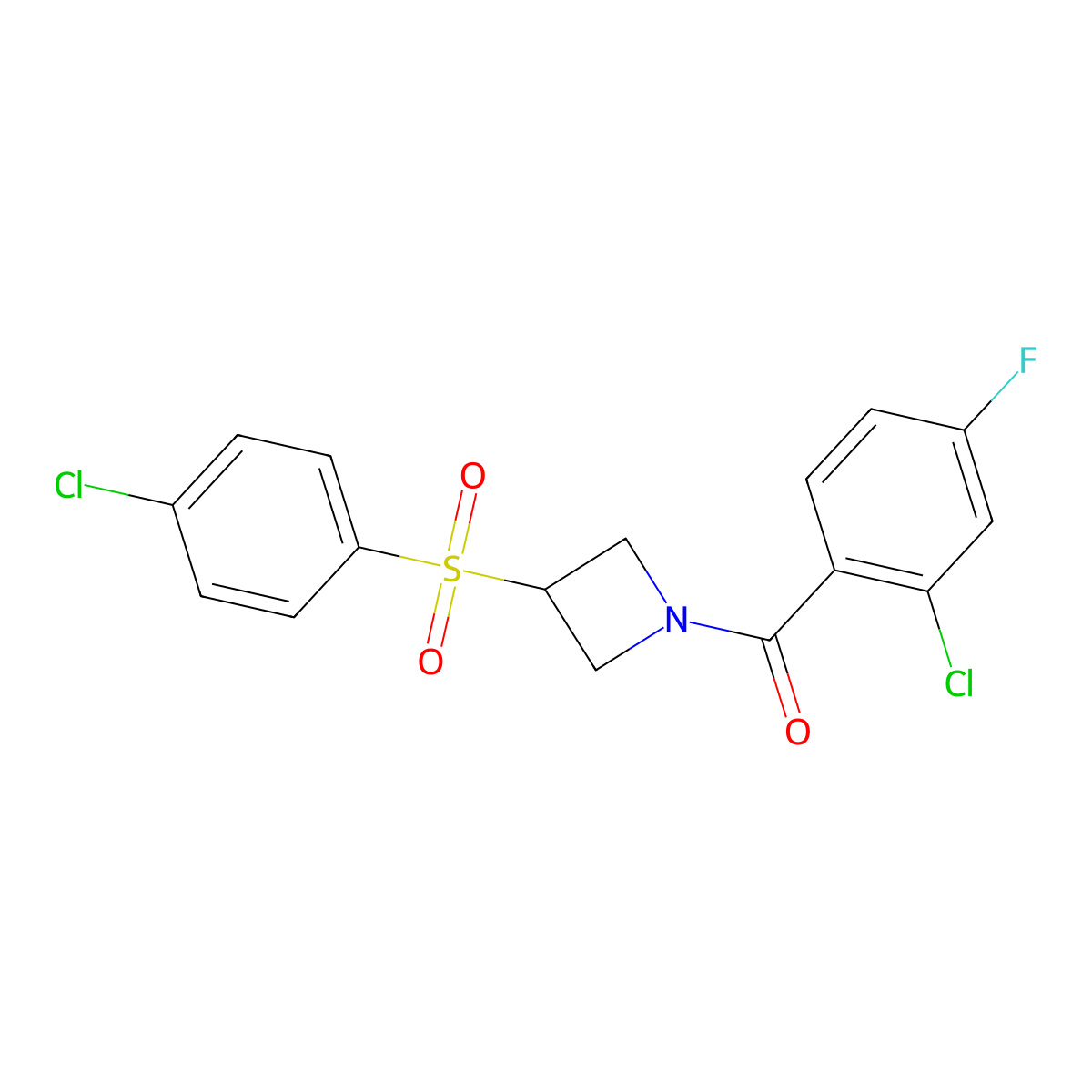 (2-Chloro-4-fluorophenyl)(3-((4-chlorophenyl)sulfonyl)azetidin-1-yl)methanone molecular structure, CAS 1448122-89-1