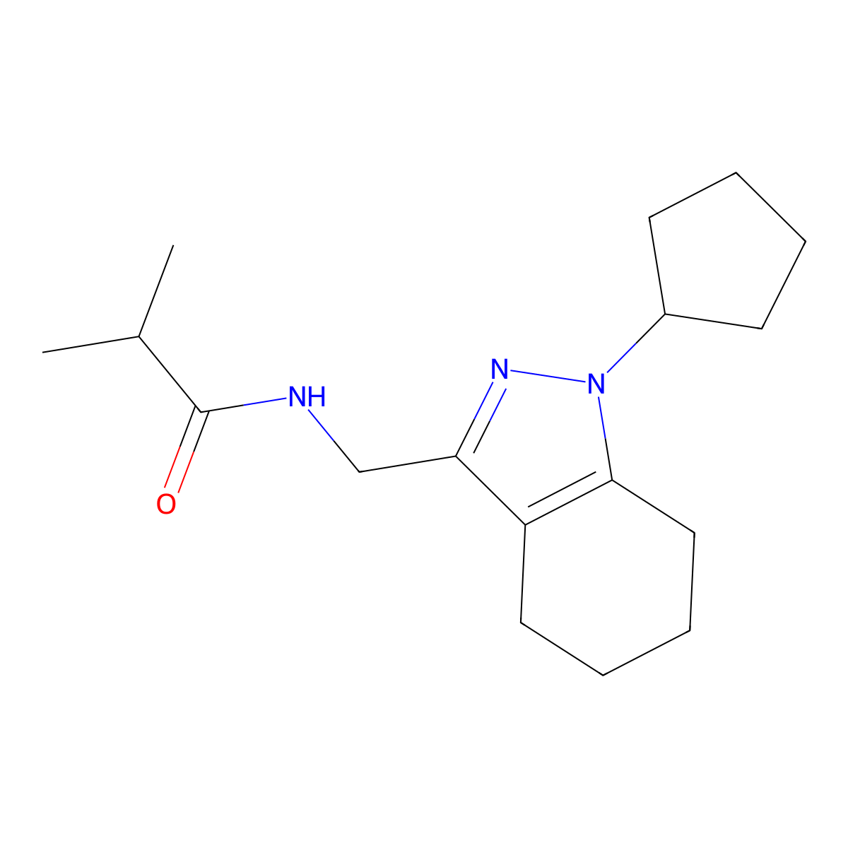 N-((1-cyclopentyl-4,5,6,7-tetrahydro-1H-indazol-3-yl)methyl)isobutyramide molecular structure, CAS 1448122-96-0