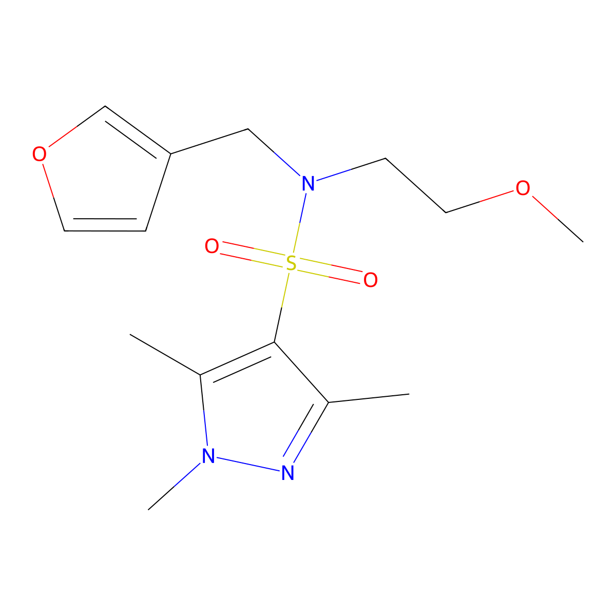 N-(furan-3-ylmethyl)-N-(2-methoxyethyl)-1,3,5-trimethyl-1H-pyrazole-4-sulfonamide molecular structure, CAS 1448122-98-2