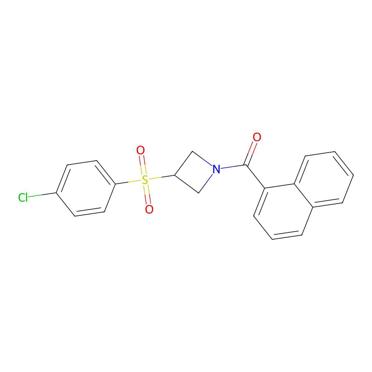 (3-((4-Chlorophenyl)sulfonyl)azetidin-1-yl)(naphthalen-1-yl)methanone molecular structure, CAS 1448123-00-9