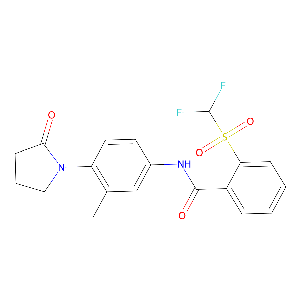 2-((difluoromethyl)sulfonyl)-N-(3-methyl-4-(2-oxopyrrolidin-1-yl)phenyl)benzamide molecular structure, CAS 1448123-06-5