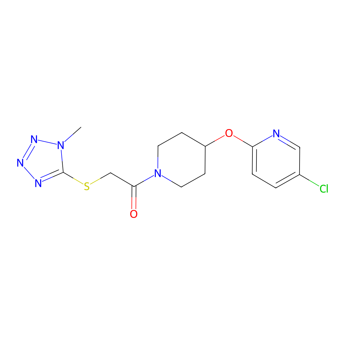 1-(4-((5-chloropyridin-2-yl)oxy)piperidin-1-yl)-2-((1-methyl-1H-tetrazol-5-yl)thio)ethanone molecular structure, CAS 1448123-07-6