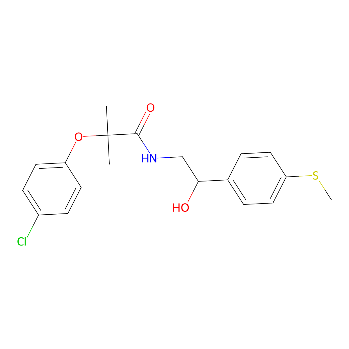 2-(4-chlorophenoxy)-N-(2-hydroxy-2-(4-(methylthio)phenyl)ethyl)-2-methylpropanamide molecular structure, CAS 1448123-13-4