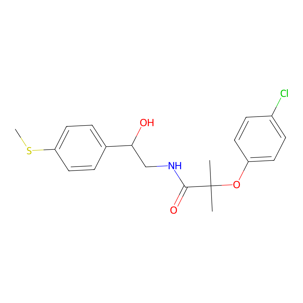 2-(4-chlorophenoxy)-N-(2-hydroxy-2-(4-(methylthio)phenyl)ethyl)-2-methylpropanamide molecular structure, CAS 1448123-13-4
