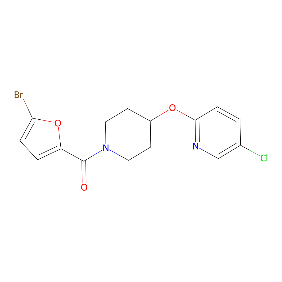(5-Bromofuran-2-yl)(4-((5-chloropyridin-2-yl)oxy)piperidin-1-yl)methanone molecular structure, CAS 1448123-14-5