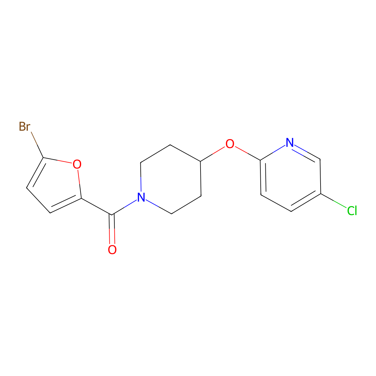 (5-Bromofuran-2-yl)(4-((5-chloropyridin-2-yl)oxy)piperidin-1-yl)methanone molecular structure, CAS 1448123-14-5