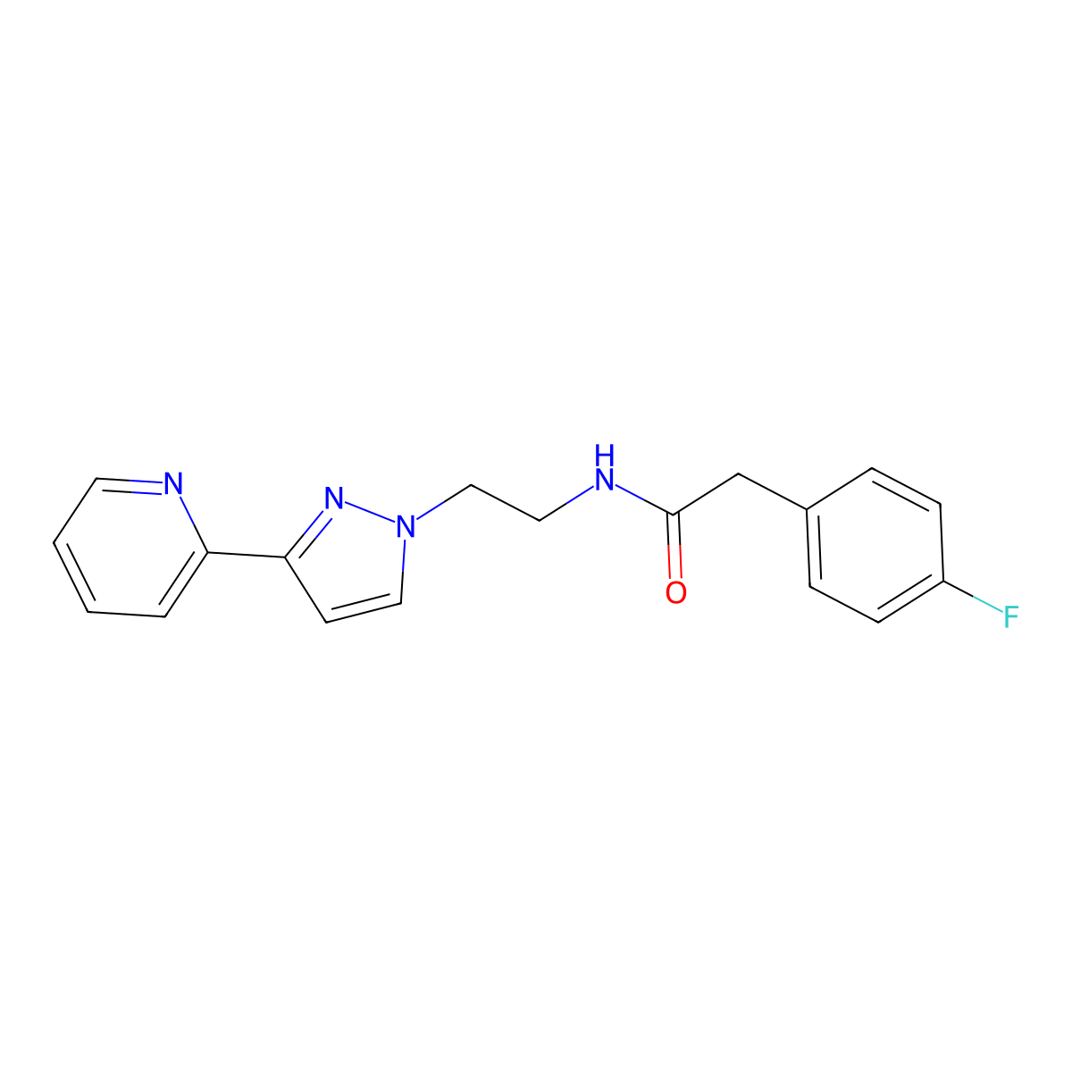 2-(4-fluorophenyl)-N-{2-[3-(pyridin-2-yl)-1H-pyrazol-1-yl]ethyl}acetamide molecular structure, CAS 1448123-15-6