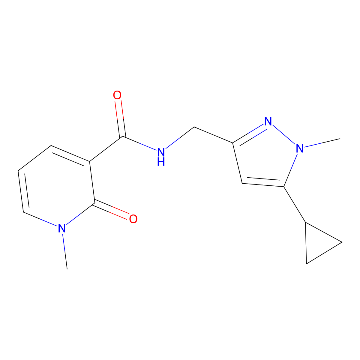 N-[(5-cyclopropyl-1-methyl-1H-pyrazol-3-yl)methyl]-1-methyl-2-oxo-1,2-dihydropyridine-3-carboxamide molecular structure, CAS 1448123-19-0