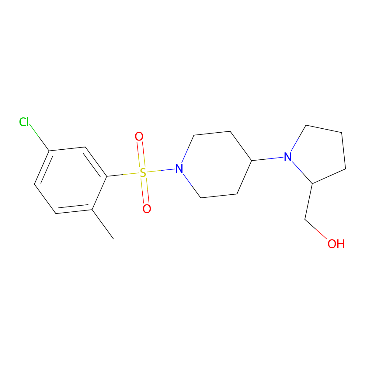 (1-(1-((5-Chloro-2-methylphenyl)sulfonyl)piperidin-4-yl)pyrrolidin-2-yl)methanol molecular structure, CAS 1448123-26-9