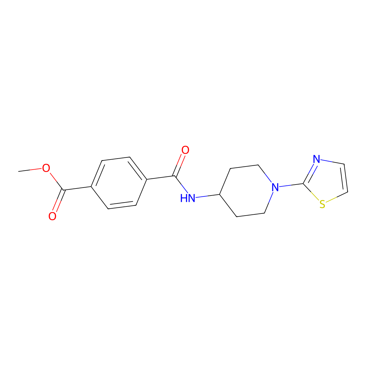 Methyl 4-((1-(thiazol-2-yl)piperidin-4-yl)carbamoyl)benzoate molecular structure, CAS 1448123-33-8
