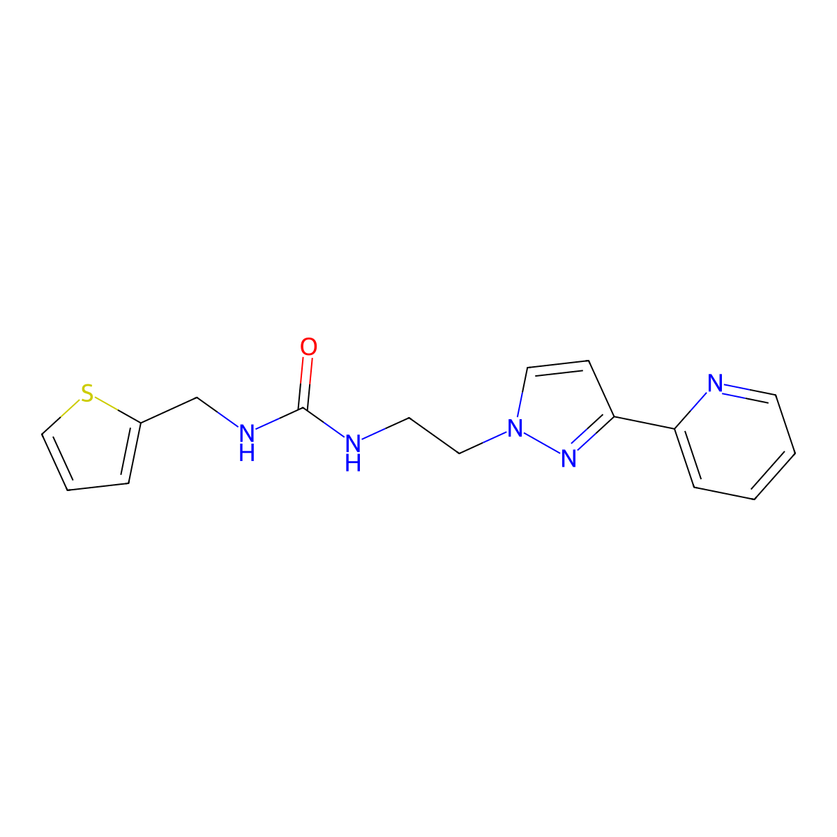 1-(2-(3-(pyridin-2-yl)-1H-pyrazol-1-yl)ethyl)-3-(thiophen-2-ylmethyl)urea molecular structure, CAS 1448123-35-0