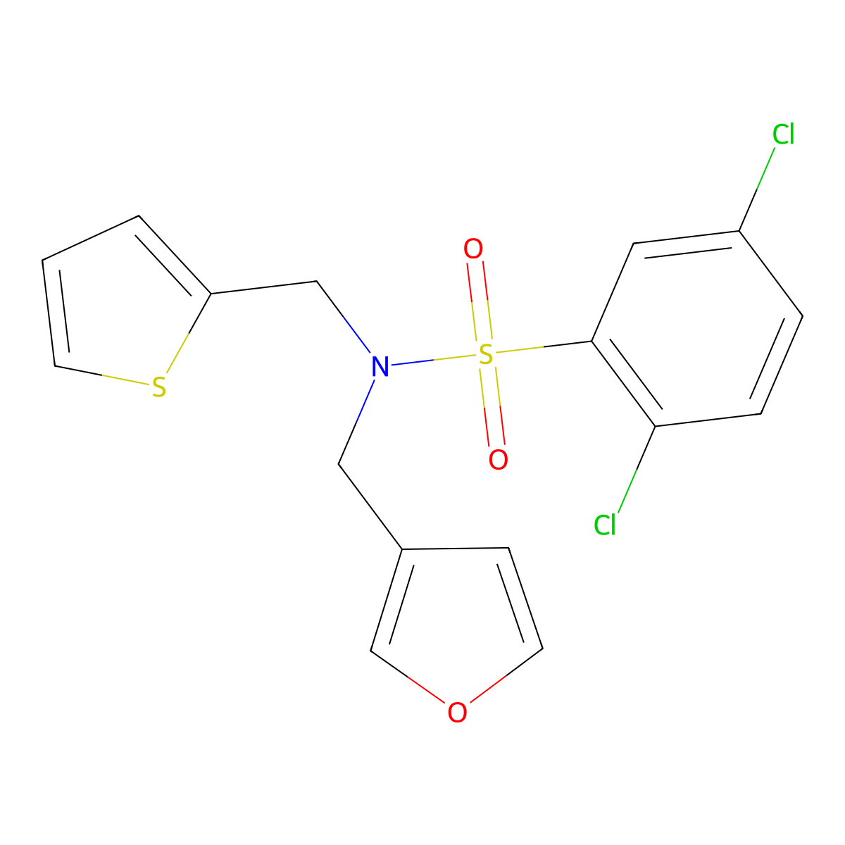 2,5-dichloro-N-(furan-3-ylmethyl)-N-(thiophen-2-ylmethyl)benzenesulfonamide molecular structure, CAS 1448123-41-8