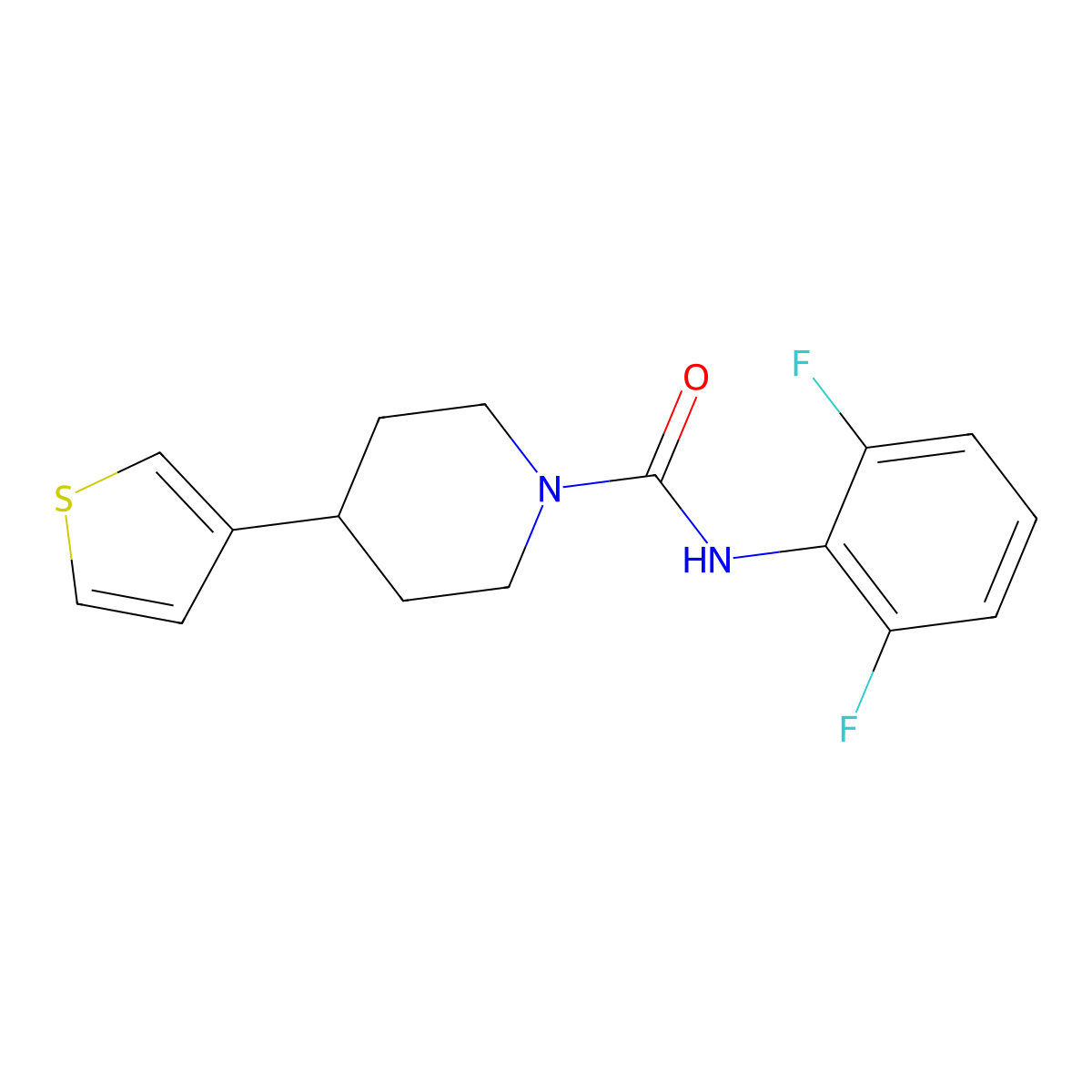 N-(2,6-difluorophenyl)-4-(thiophen-3-yl)piperidine-1-carboxamide molecular structure, CAS 1448123-42-9
