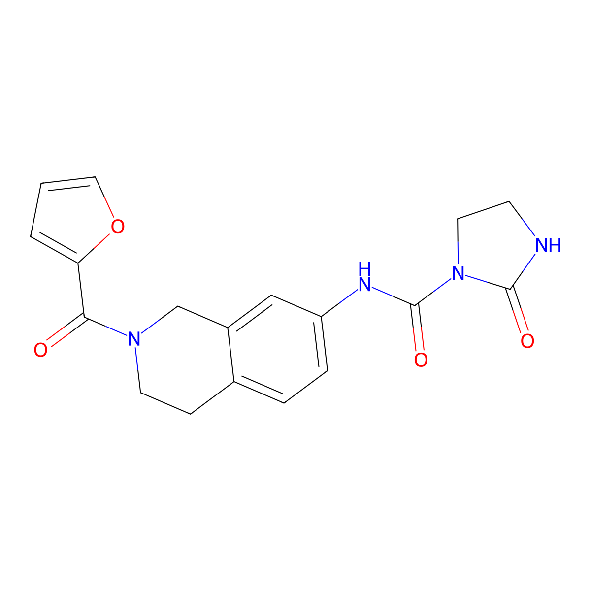 N-(2-(furan-2-carbonyl)-1,2,3,4-tetrahydroisoquinolin-7-yl)-2-oxoimidazolidine-1-carboxamide molecular structure, CAS 1448123-47-4