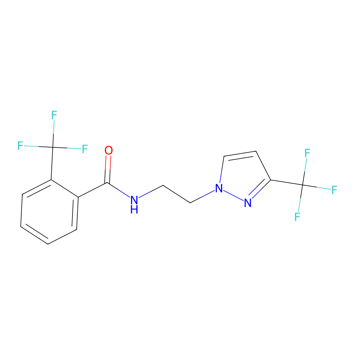 2-(trifluoromethyl)-N-{2-[3-(trifluoromethyl)-1H-pyrazol-1-yl]ethyl}benzamide molecular structure, CAS 1448123-50-9
