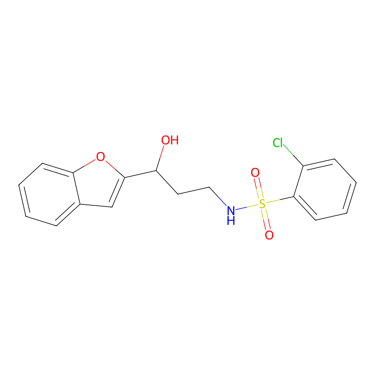 N-(3-(benzofuran-2-yl)-3-hydroxypropyl)-2-chlorobenzenesulfonamide molecular structure, CAS 1448123-51-0