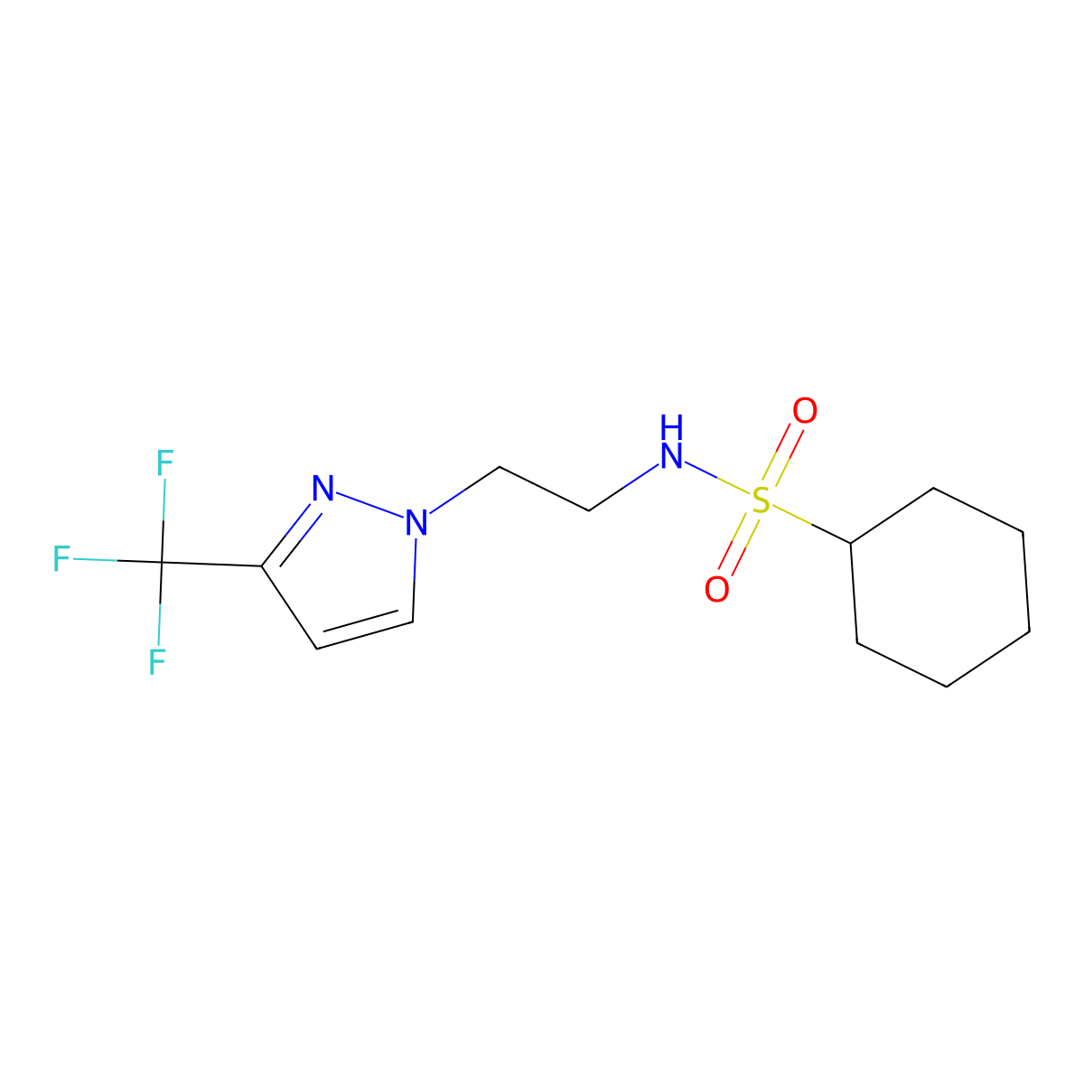 N-{2-[3-(trifluoromethyl)-1H-pyrazol-1-yl]ethyl}cyclohexanesulfonamide molecular structure, CAS 1448123-55-4
