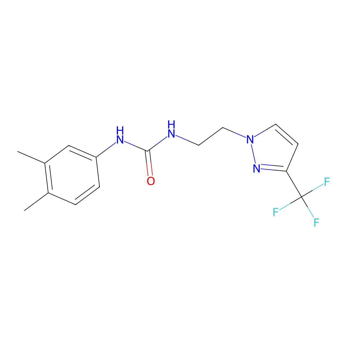 1-(3,4-dimethylphenyl)-3-{2-[3-(trifluoromethyl)-1H-pyrazol-1-yl]ethyl}urea molecular structure, CAS 1448123-62-3