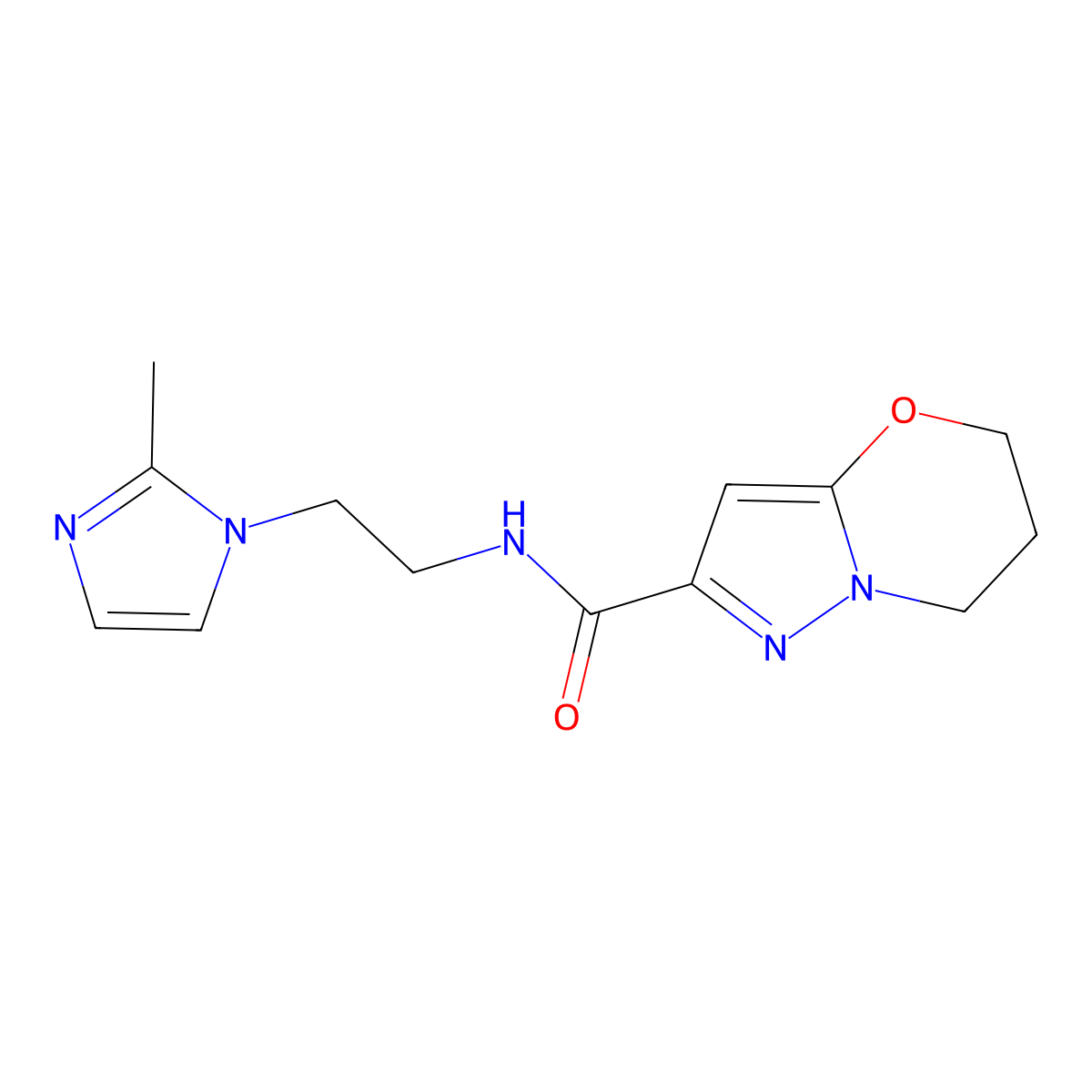 N-(2-(2-methyl-1H-imidazol-1-yl)ethyl)-6,7-dihydro-5H-pyrazolo[5,1-b][1,3]oxazine-2-carboxamide molecular structure, CAS 1448123-65-6