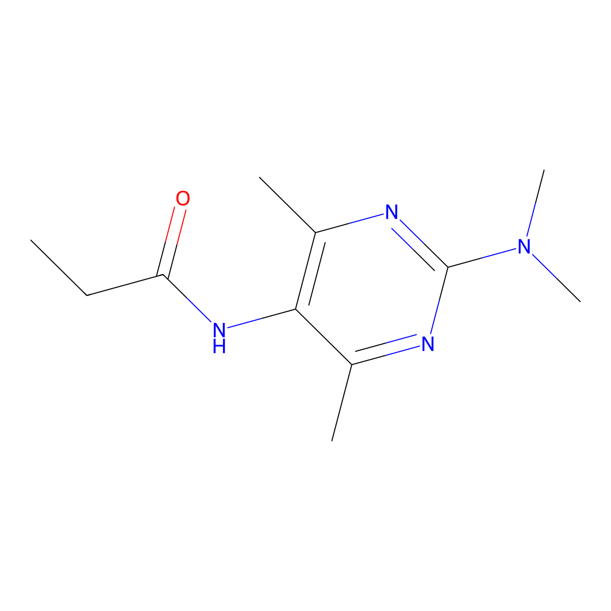 N-(2-(dimethylamino)-4,6-dimethylpyrimidin-5-yl)propionamide molecular structure, CAS 1448123-66-7