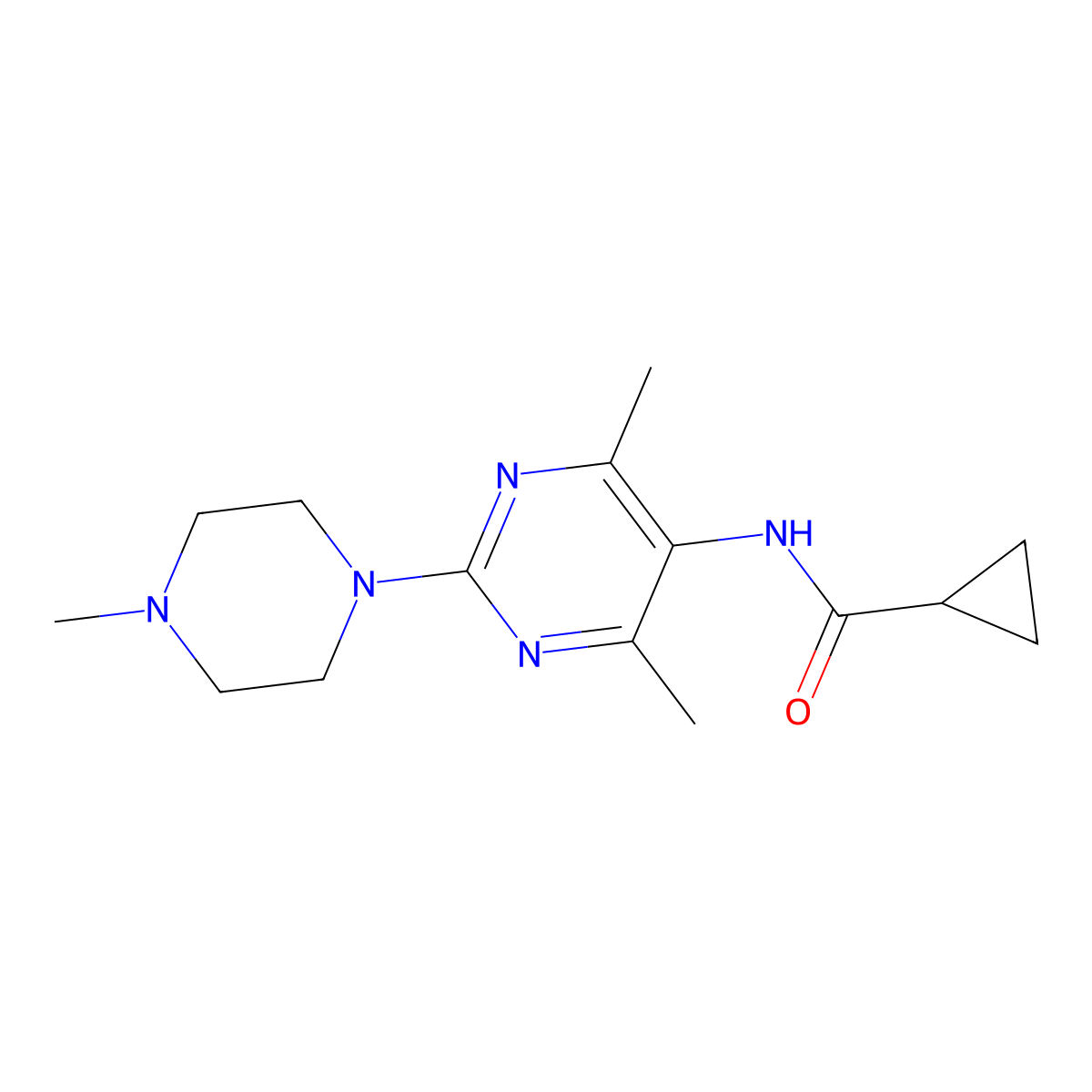 N-[4,6-Dimethyl-2-(4-methylpiperazin-1-YL)pyrimidin-5-YL]cyclopropanecarboxamide molecular structure, CAS 1448123-80-5