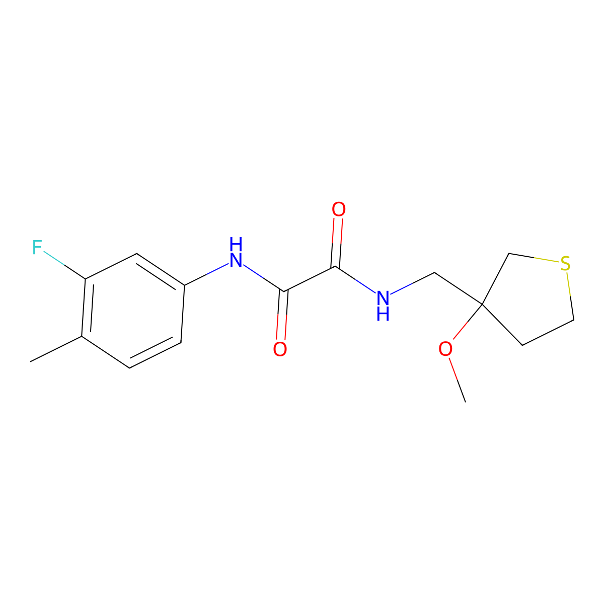 N1-(3-fluoro-4-methylphenyl)-N2-((3-methoxytetrahydrothiophen-3-yl)methyl)oxalamide molecular structure, CAS 1448123-81-6