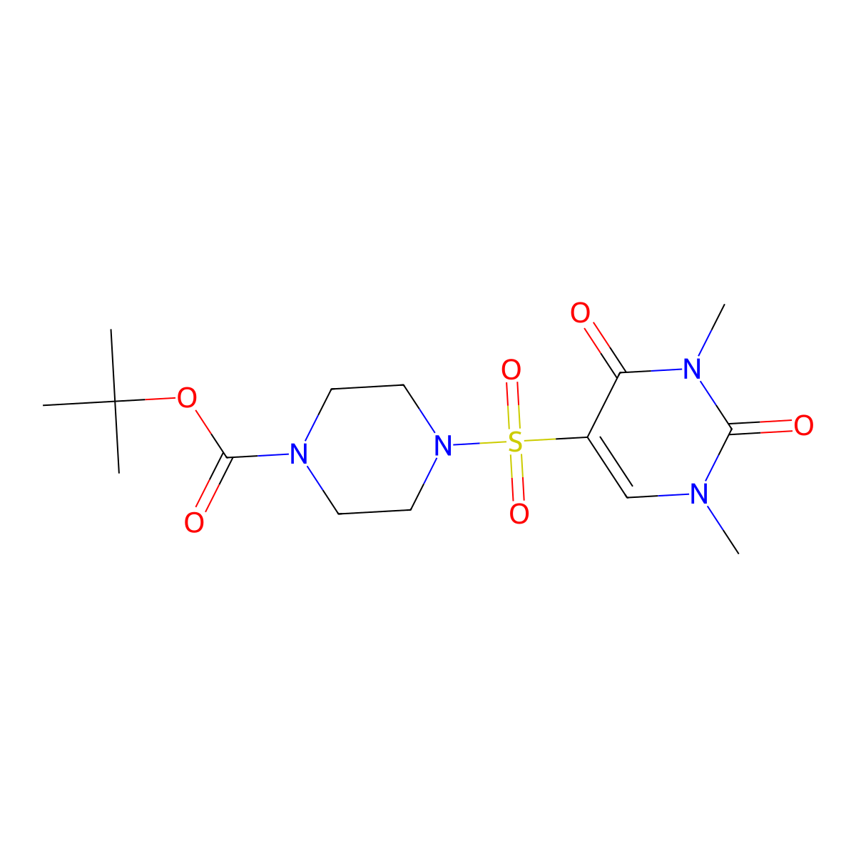 Tert-butyl 4-((1,3-dimethyl-2,4-dioxo-1,2,3,4-tetrahydropyrimidin-5-yl)sulfonyl)piperazine-1-carboxylate molecular structure, CAS 1448123-99-6
