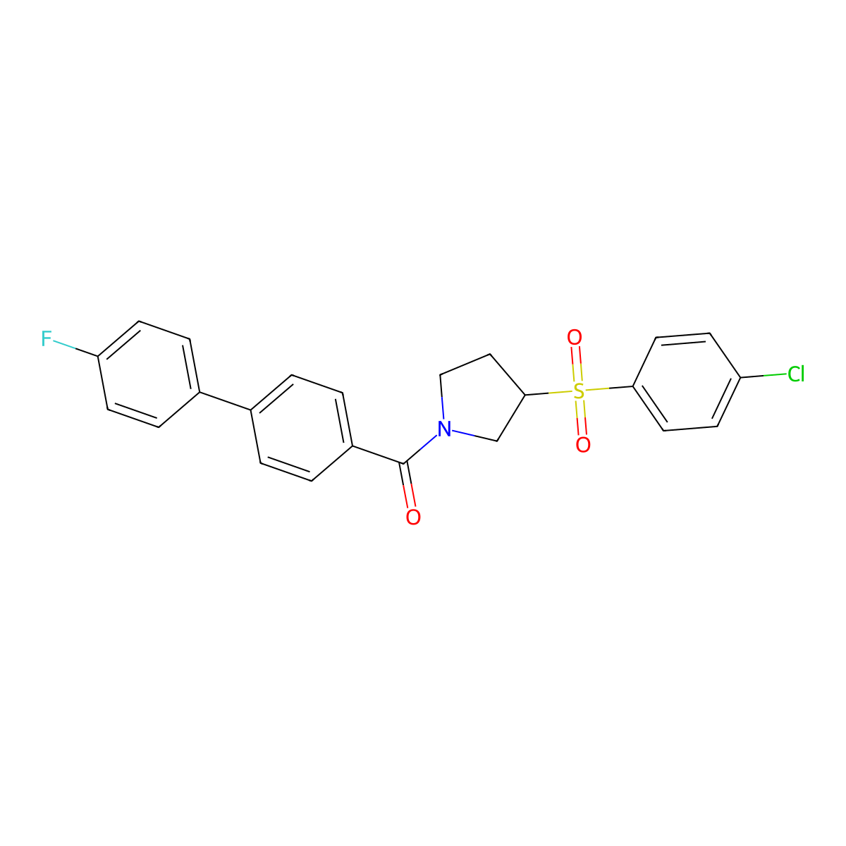 (3-((4-Chlorophenyl)sulfonyl)pyrrolidin-1-yl)(4'-fluoro-[1,1'-biphenyl]-4-yl)methanone molecular structure, CAS 1448124-00-2