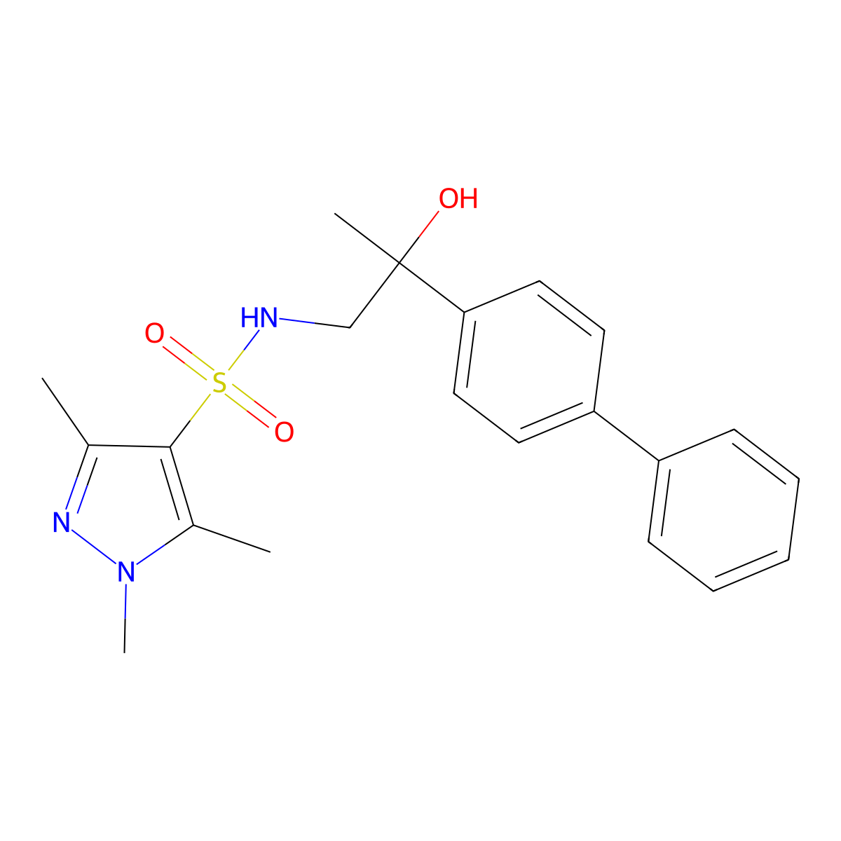 N-(2-{[1,1'-biphenyl]-4-yl}-2-hydroxypropyl)-1,3,5-trimethyl-1H-pyrazole-4-sulfonamide molecular structure, CAS 1448124-02-4