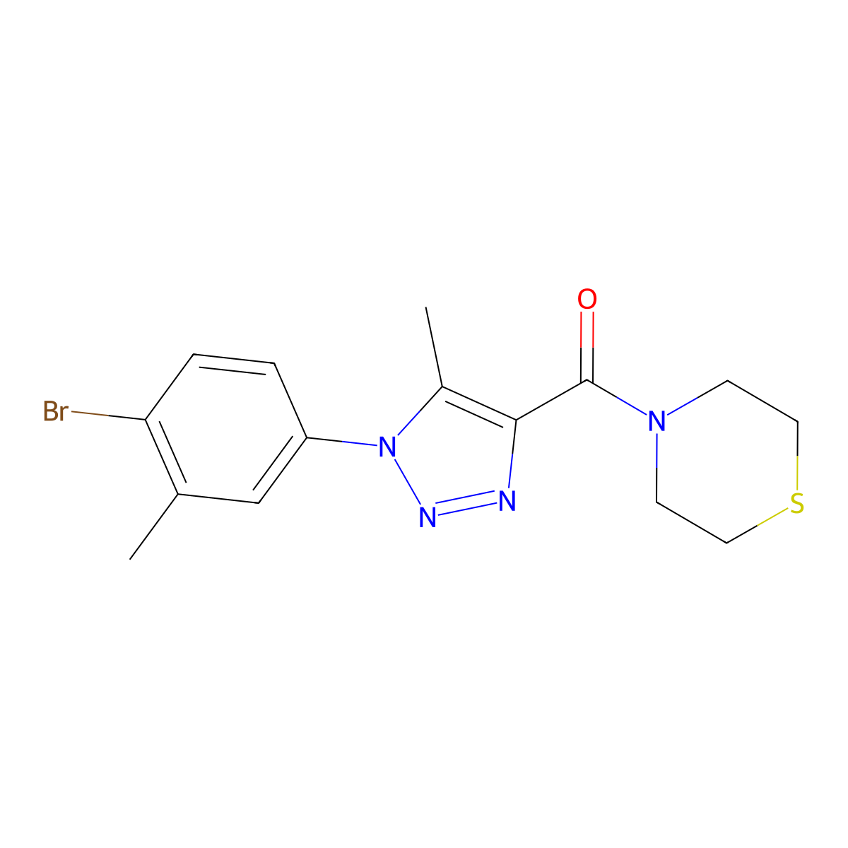 (1-(4-bromo-3-methylphenyl)-5-methyl-1H-1,2,3-triazol-4-yl)(thiomorpholino)methanone molecular structure, CAS 1448124-03-5