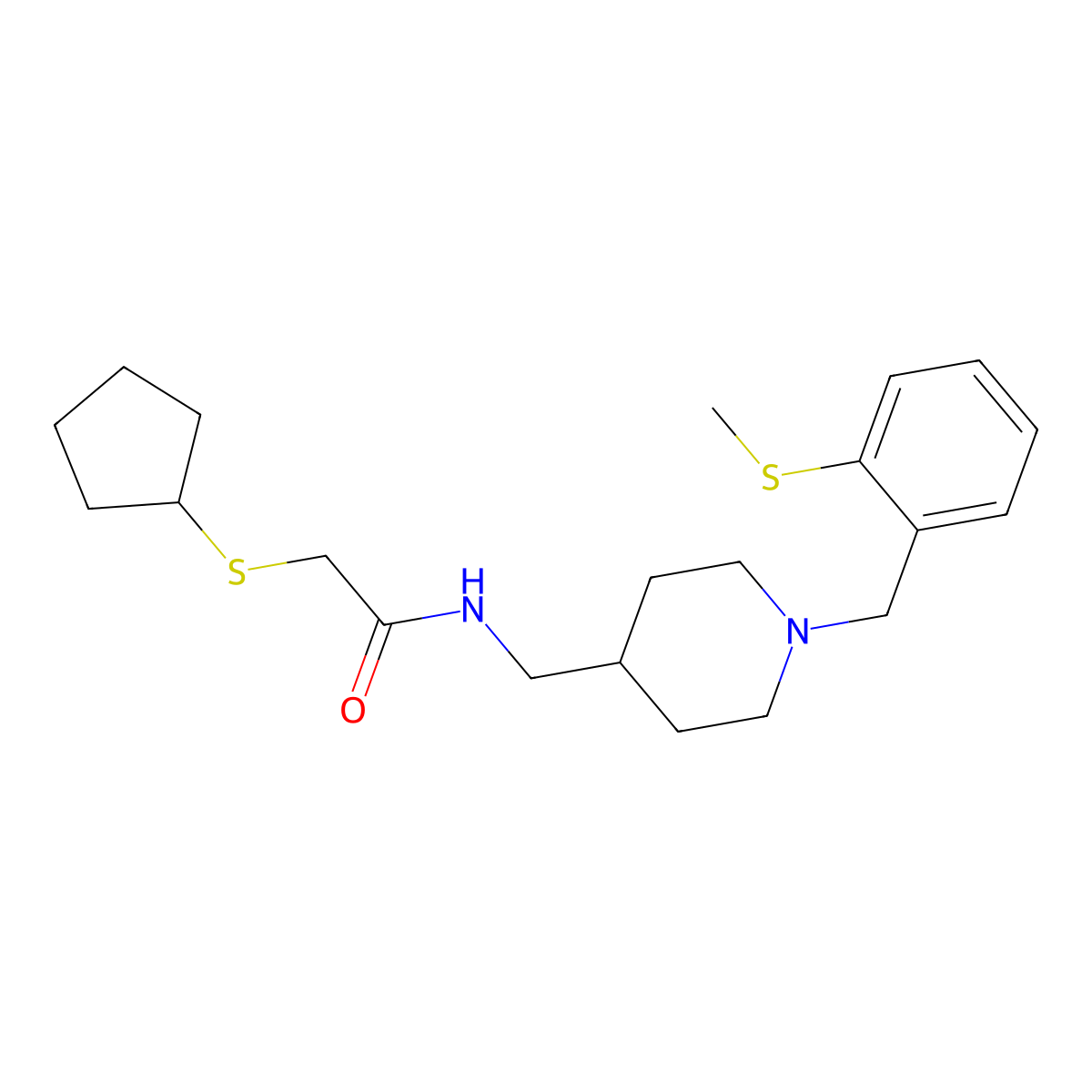 2-(cyclopentylthio)-N-((1-(2-(methylthio)benzyl)piperidin-4-yl)methyl)acetamide molecular structure, CAS 1448124-06-8