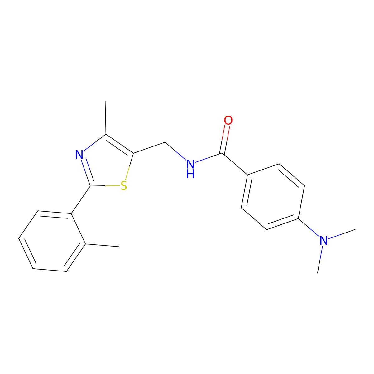 4-(dimethylamino)-N-((4-methyl-2-(o-tolyl)thiazol-5-yl)methyl)benzamide molecular structure, CAS 1448124-09-1