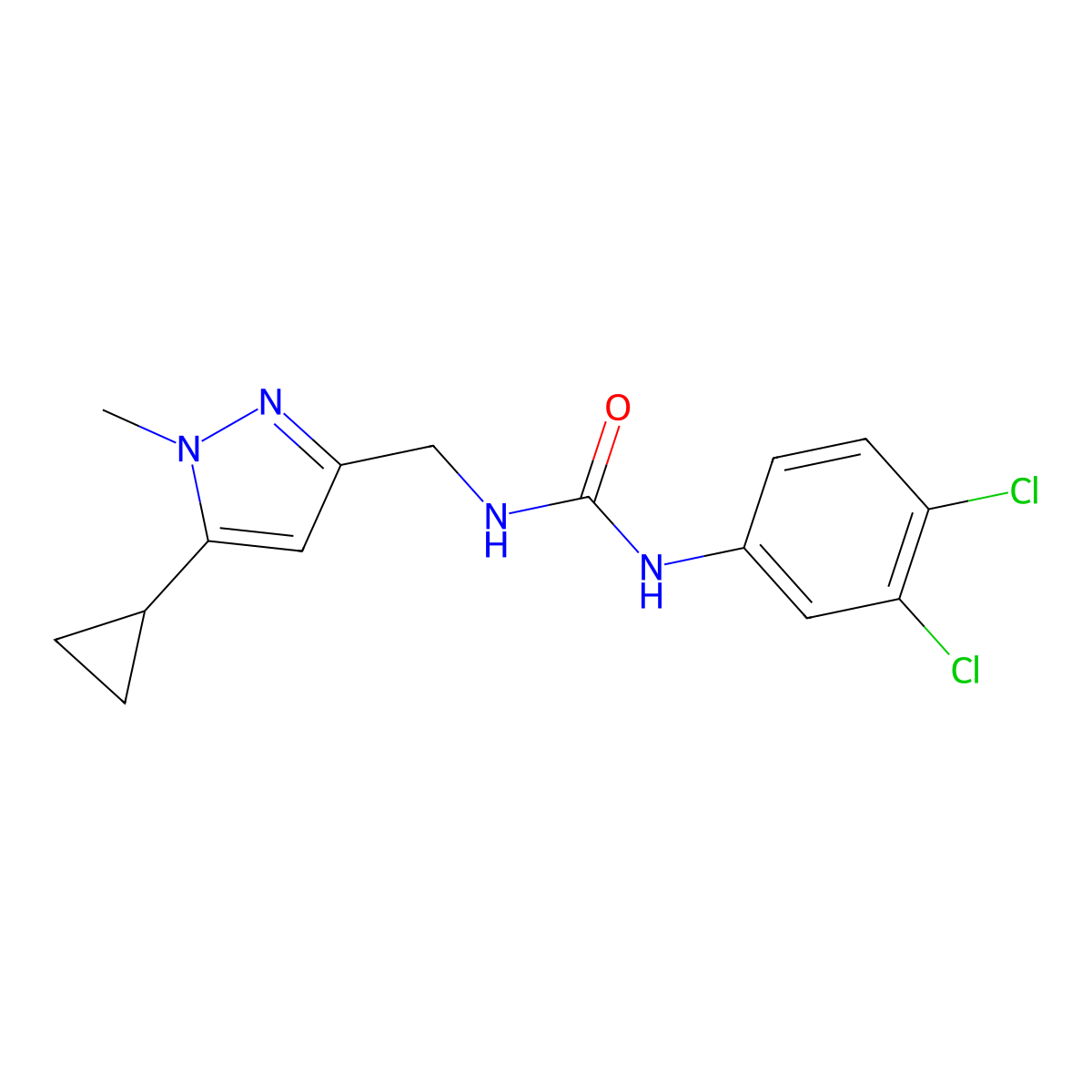 1-((5-cyclopropyl-1-methyl-1H-pyrazol-3-yl)methyl)-3-(3,4-dichlorophenyl)urea molecular structure, CAS 1448124-11-5