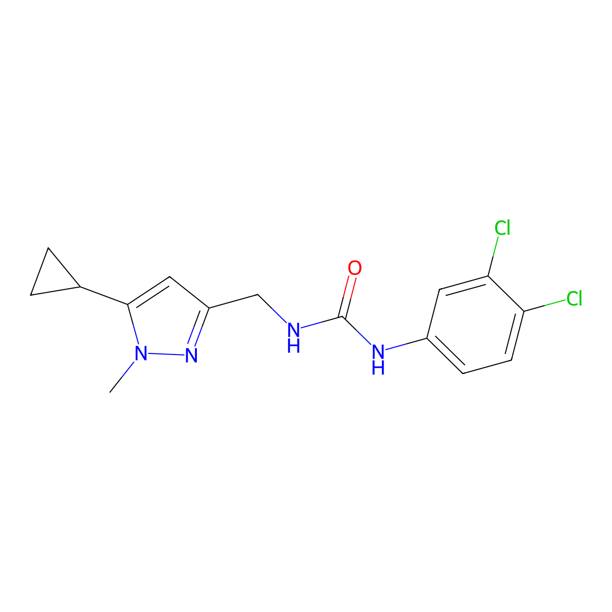 1-((5-cyclopropyl-1-methyl-1H-pyrazol-3-yl)methyl)-3-(3,4-dichlorophenyl)urea molecular structure, CAS 1448124-11-5
